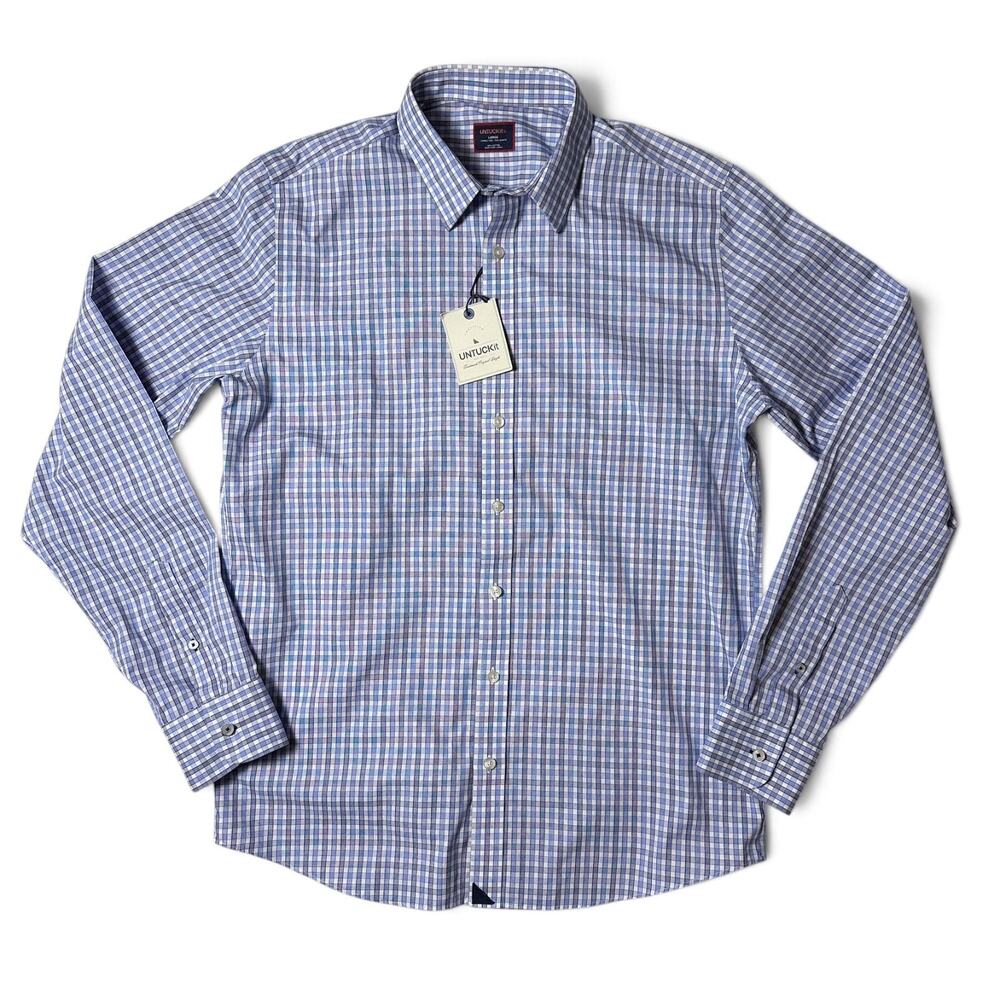 UNTUCKit Durif Wrinkle-Free Shirt Mens Size L Blue Check Tall Slim LT NWT